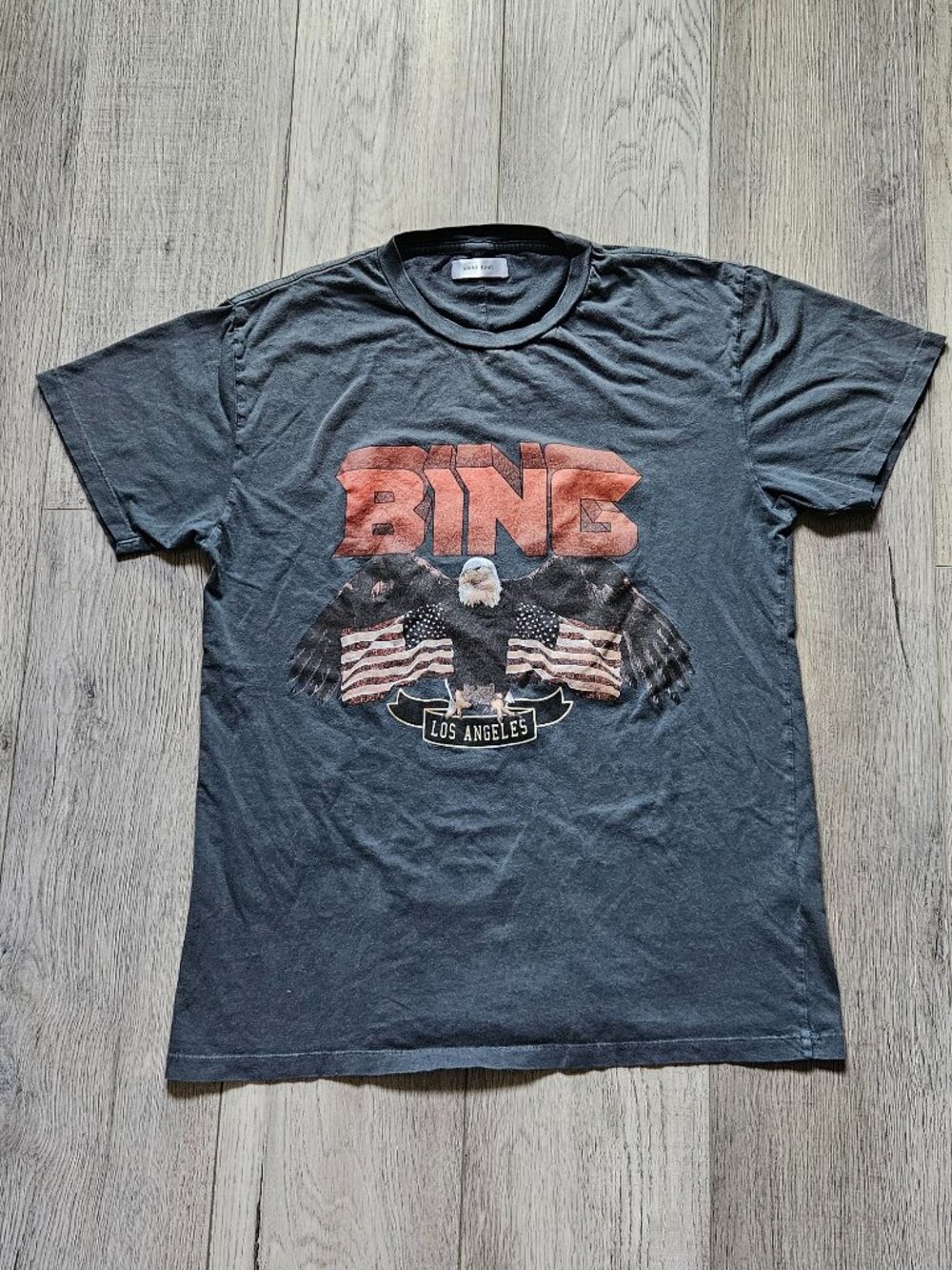 Anine Bing Womens Small Lili Vintage Eagle Graphic T Shirt Washed Charcoal Tee S